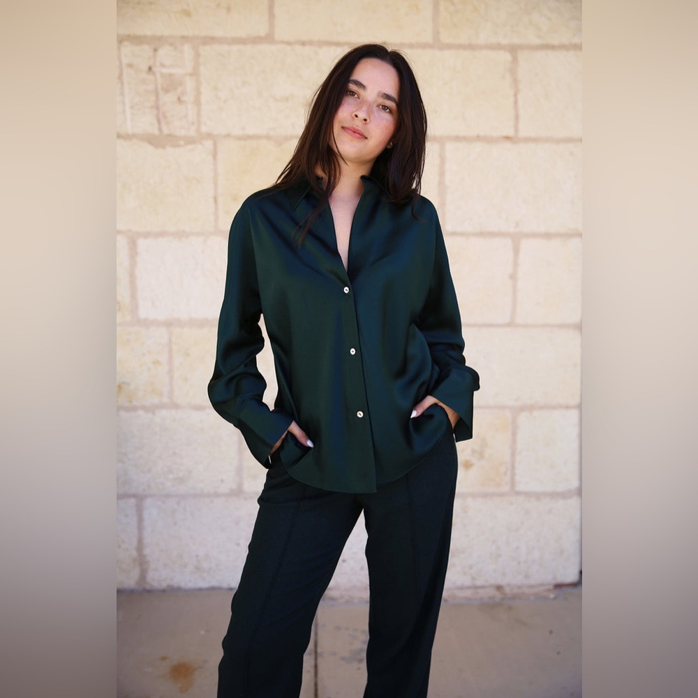 NWT $425 Vince Bias-Cut Long-Sleeve Silk Blouse